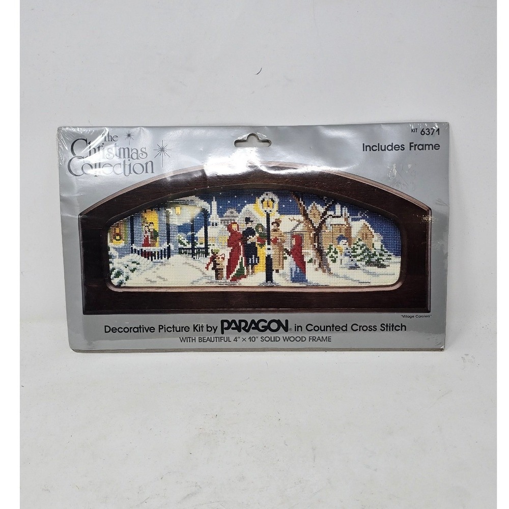 Vtg Paragon The Christmas Collection counted cross stitch 6371 kit w/wood frame